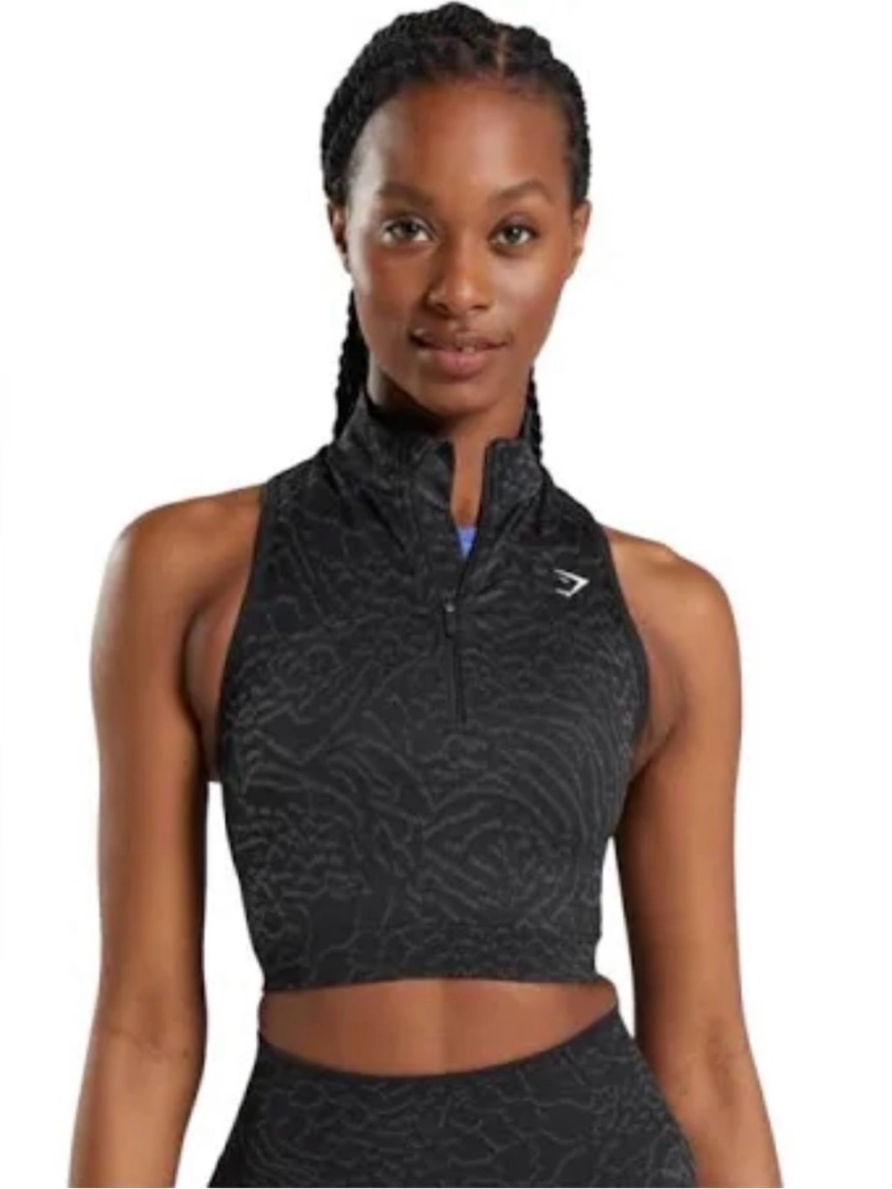 Gymshark Black Textured Cropped Zip-Up Athletic Tank